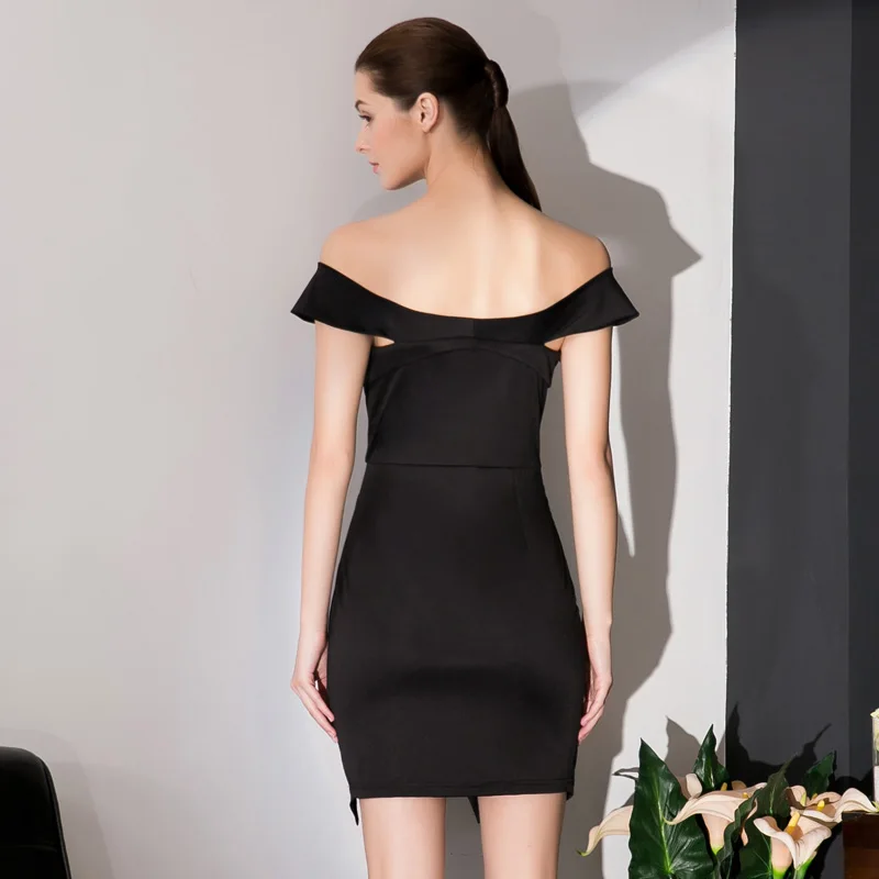 Black Tight Fitted Slash Neck Mini Modern Sexy Short Pencil One Piece Dresses 9399 9399 Aliexpress