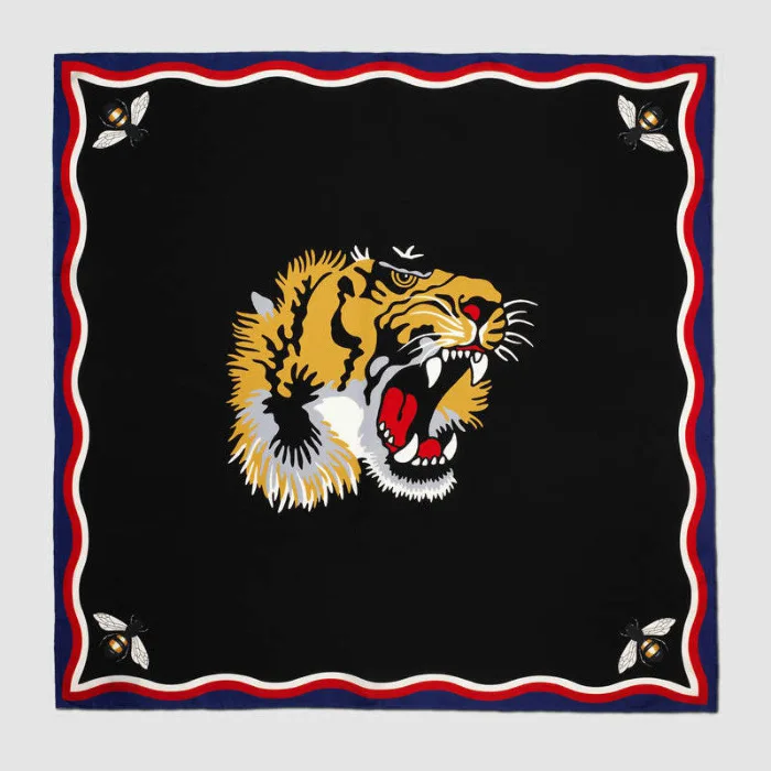 

Bandana Women Lady Scarf Tiger Head Neck Scarf Rings Collar Luxury Brand Tarot Series Skinny Headband Headtie Bag Scarf 70*70cm