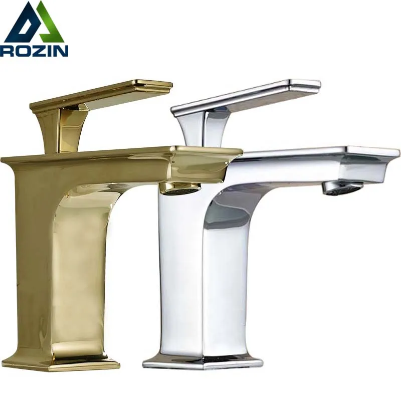 

Free Shipping Golden Basin Faucet Mixers Chrome Centerset Hot and Cold Washing Basin Vessel Sink Tap Deck Mounted