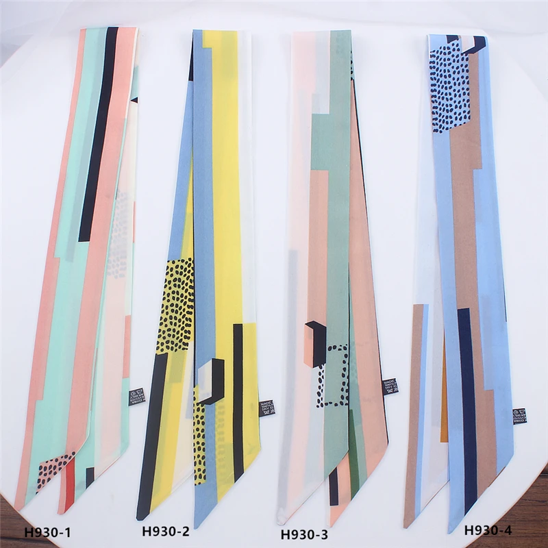 

2019 New Fashion Brand Scarf Women Silk ScarfPrint Head Scarf Handle Bag Ribbons Small Long Skinny Scarves