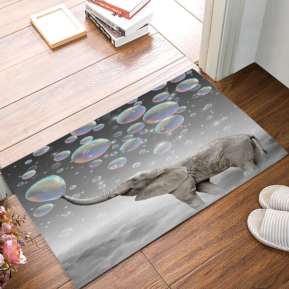 Funny Blowing Bubbles Elephant Door Mats Kitchen Floor Bath Entryway Rug Mat Absorbent Indoor