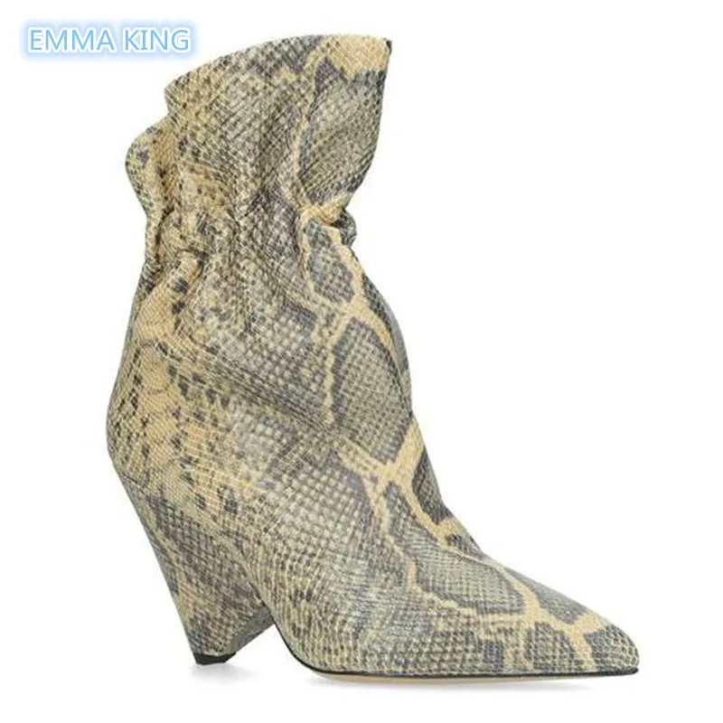 

Spring Autumn Snake Prints Ankle Boots Women Spike High Heels Fashion Ladies Shoes Woman Pointed Toe Elastic Band Short Booties
