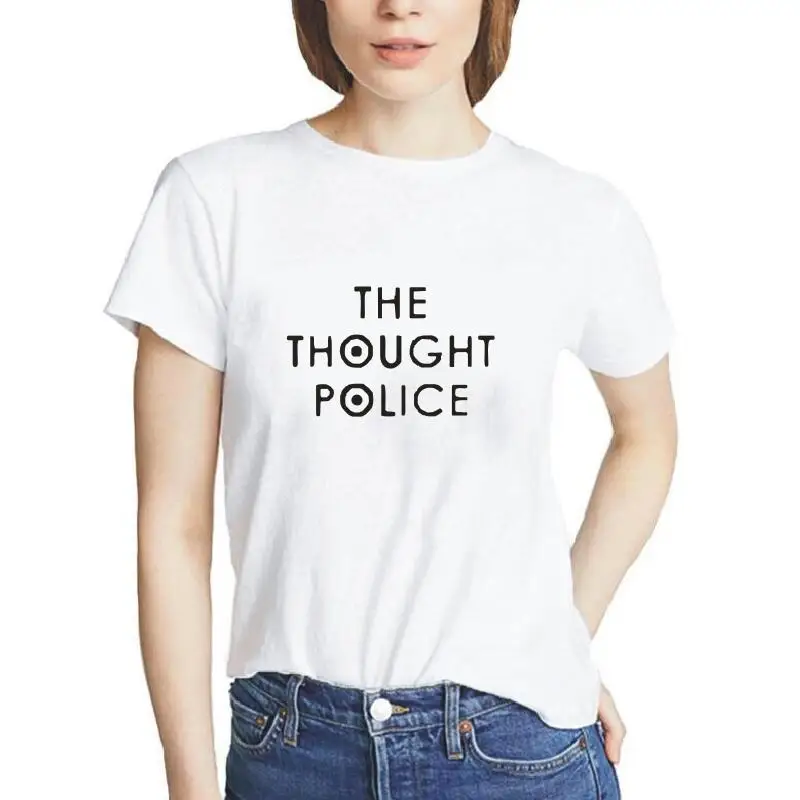 Женская футболка с принтом The Think Police черная и белая хлопковая Футболка новинка 2019