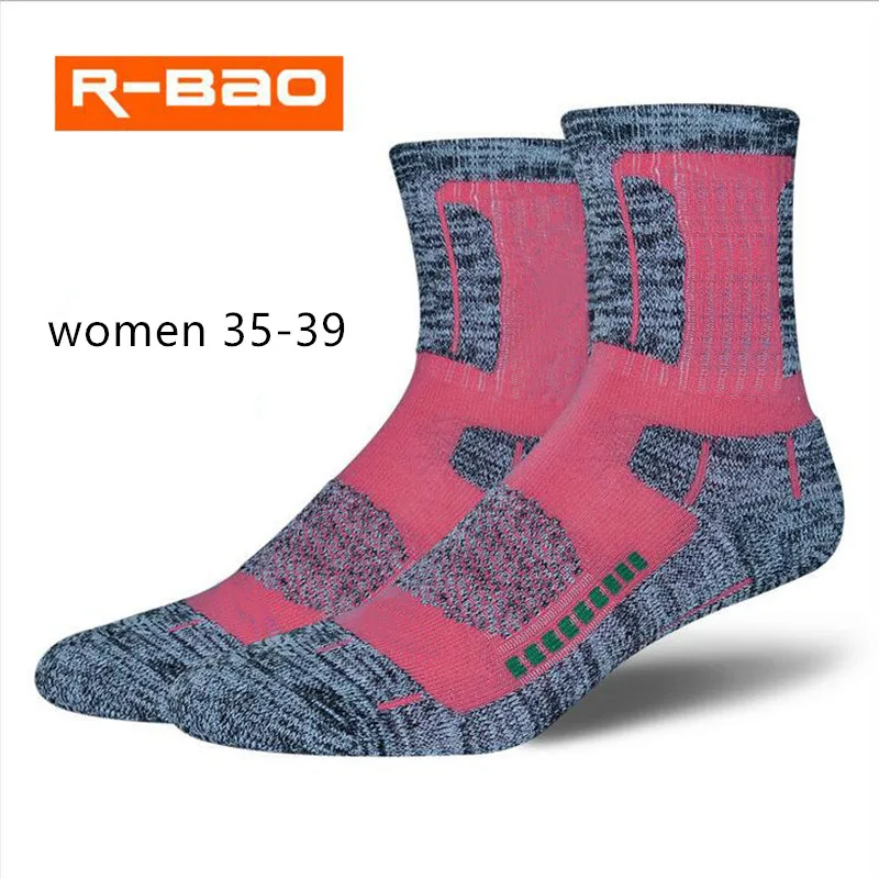 Женские мужские лыжные носки, зимние теплые термоноски для бега, спорта, велоспорта, термоноски, теплые лыжные носки для сноубординга - Цвет: women rose 35-39