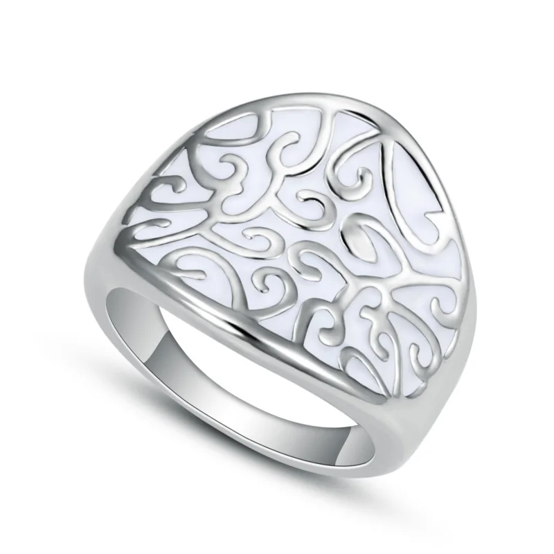 New Fashion Stainless Steel White/Black Enamel Rings For Women Charm Pattern Finger Ring Ladies Jewelry Birthday Gift (A912-914)