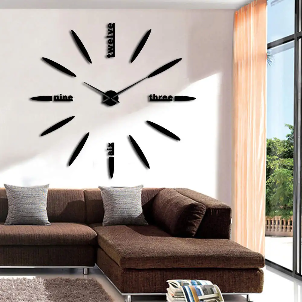 DIY английская стена для писем часы настенные часы современный дизайн Безрамное бесшумный гигантский 3D кварцевые настенные часы вы легко сможете повесить в любом месте часы зеркало Стикеры Декор - Цвет: Черный