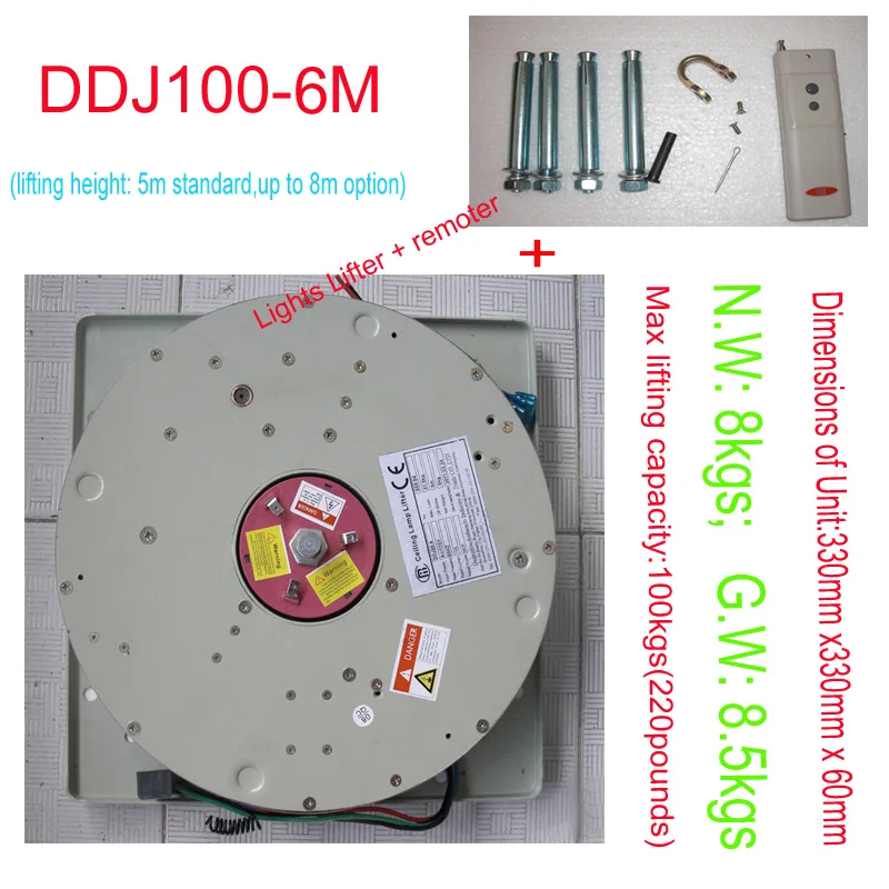 DDJ100KG 6 M Lâmpada Sistema Chandelier Winch Iluminação Lifter Chandelier Hoist Luz Elevação Elevador 110 V-120 V, 220 V-240 V, frete Grátis