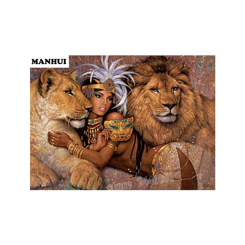 

New home decoration 5D diamond painting cross stitch girl and lion diamond embroidery crystal square diamond mosaic BSP078