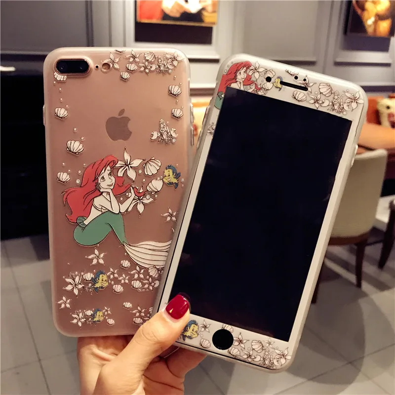 Для iPhone 7 7Plus мультфильм принцесса Чехол + пленка для экрана из закаленного стекла