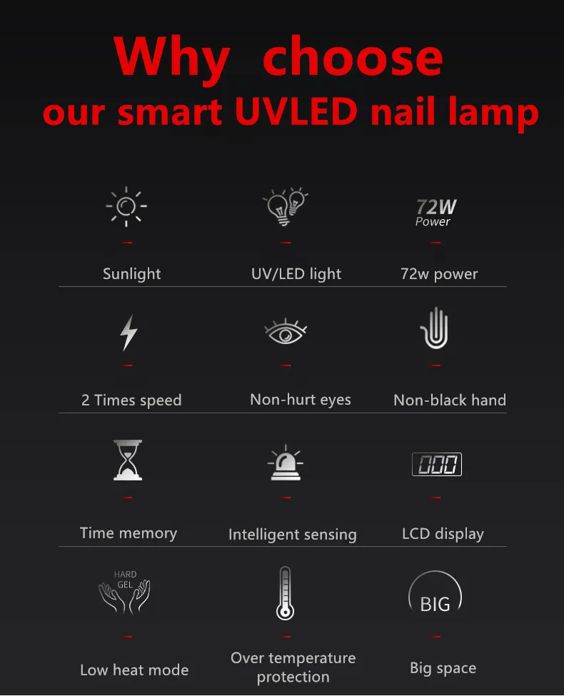 УФ светодиодный светильник для Сушилка для ногтей лампа для маникюра 72 Вт жидкокристаллический смарт-дисплей для всех гелевых инструментов для ногтей Сушилка для ногтей