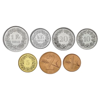 

Switzerland Set 7 Coins, 1-20 centimes, 1/2 -1 frances, UNC, Uncirculated, Collection, Real Original Genuine Europe Coin