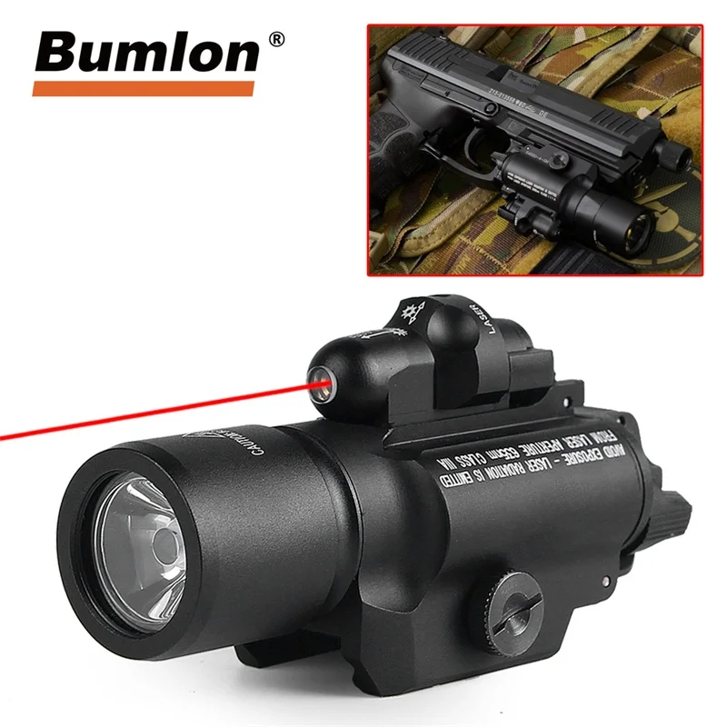 500 Lumens Hunting Red Laser Tactical Weapon Pistol Light LED Flashlight Combo 