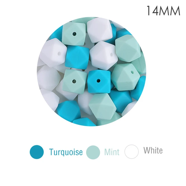 Let's Make Silicone Beads Hexagon Beads 14mm 10pc Food Grade Silicone Teether DIY Pacifier Clips Beads Necklace Baby Teether TYPE 7
