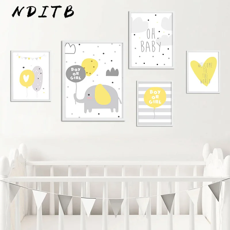 Yellow Elephant Balloon Nursery Wall Art Poster And Print Canvas Yellow Elephant Balloon Nursery Wall