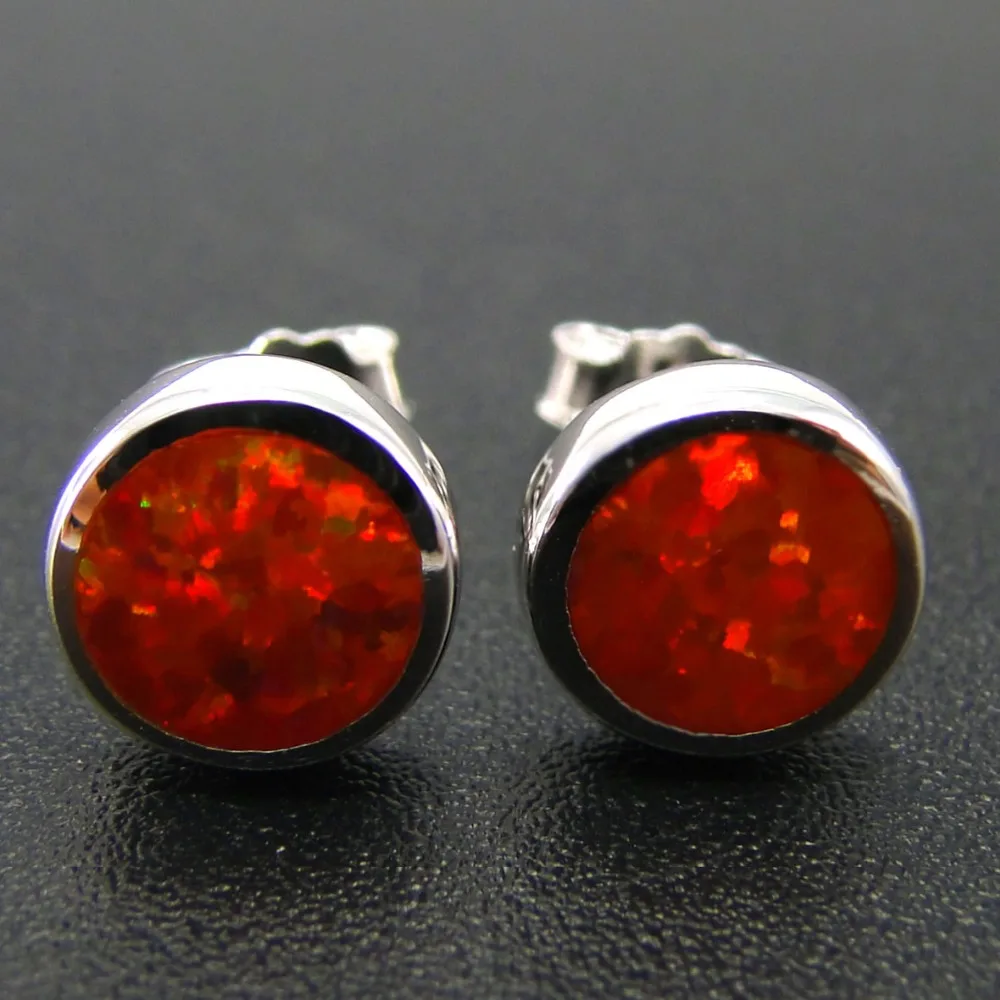 100 925 Sterling Silver 4.0mm Orange Fire Opal Stud Earrings For Women