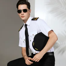 Костюм капитана с короткими рукавами рубашки мужские моряки Униформа красивый эполеты капитан пилот, Авиатор Мужская классическая рубашка