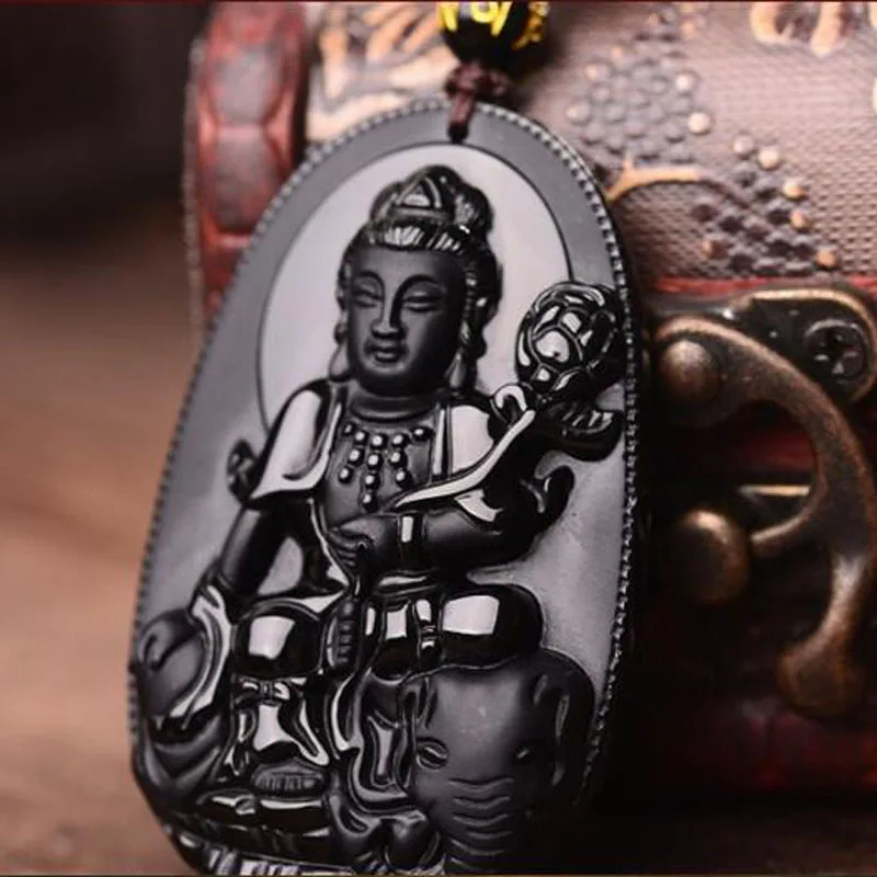 

Yu Xin Yuan Fashion Natural Black Obsidian Carved Buddha Lucky Amulet Pendant Necklace Women Men Jewelry