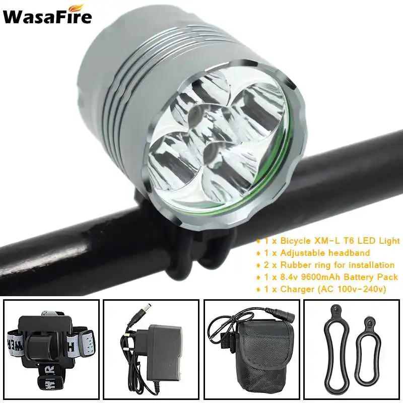 Discount WasaFire 6000lm 5* XM-L T6 LED Bike Light Bicycle Lights LED Lamp Headlamp HeadLight Waterproof Aluminum alloy generator bicycle 4