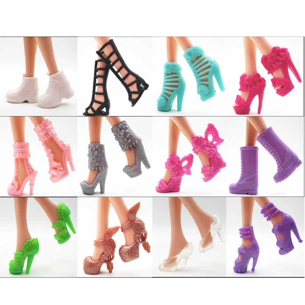 Doll Shoes Doll Accessories 10 Pairs Mix style High Heels Sandals Boots Colorful Assorted Shoes For 1/6 30 Doll Baby Gift Toy