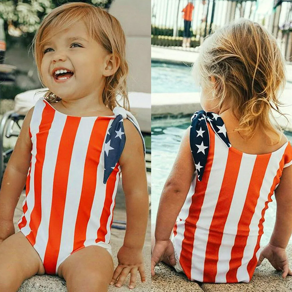 Telotuny Girls Swimsuit Cotton 4th Of July Stars Striped Bikini 