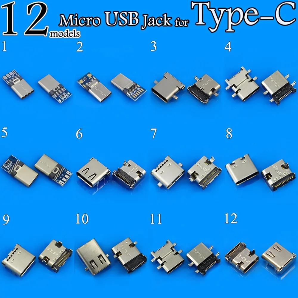 

12Model New Type C Connector Female Right Angle SMT Tab USB 3.1 Version Socket receptacle Female Jack Power Charge Dock port Pl
