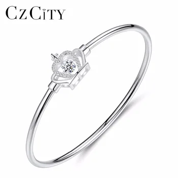 

CZCITY Brand Charm Women Romantic Crown 925 Sterling Silver AAA CZ Bracelets & Bangles For Female Fine Jewelry Silver Bangle
