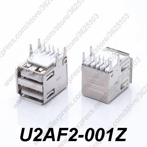10 шт. U2AF2-001/U2AF2-001Z двойной USB 2 0 разъем согнутый/прямые ноги 90 градусов для зарядки