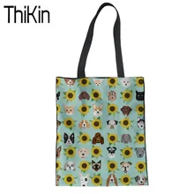 THIKIN Для женщин белье сумка дамы собак подсолнечника печати плечо сумка-шоппер большой Ёмкость шоппер женщин складная сумка