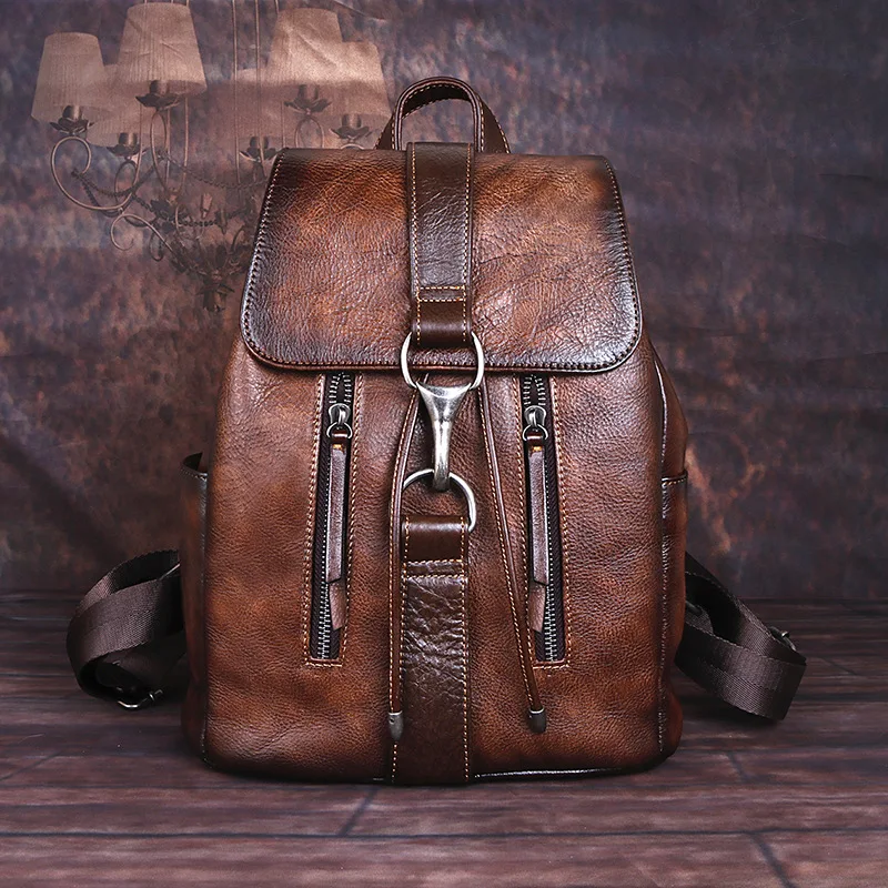 new store promotion real leather retro fashion large capacity women's bag with shoulder buckle Backpack рюкзак