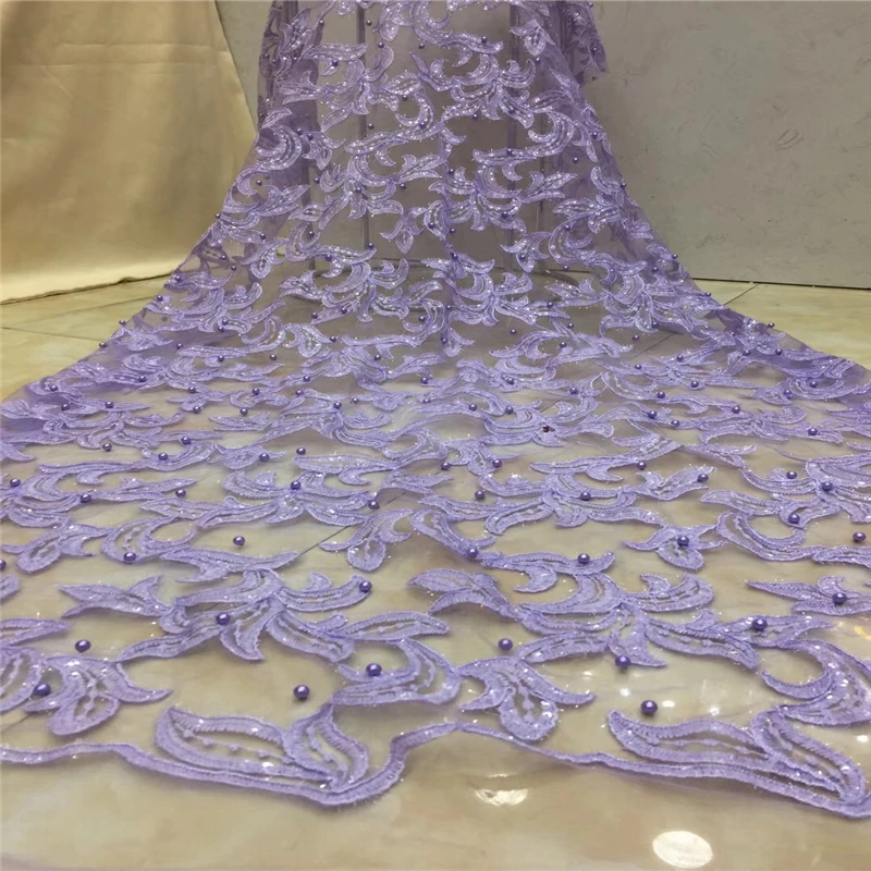 

VILLIEA Latest Purple African Embroidery Sequins And Beads Mesh Lace High Quality French Tulle Lace Fabric For Nigerian Wedding