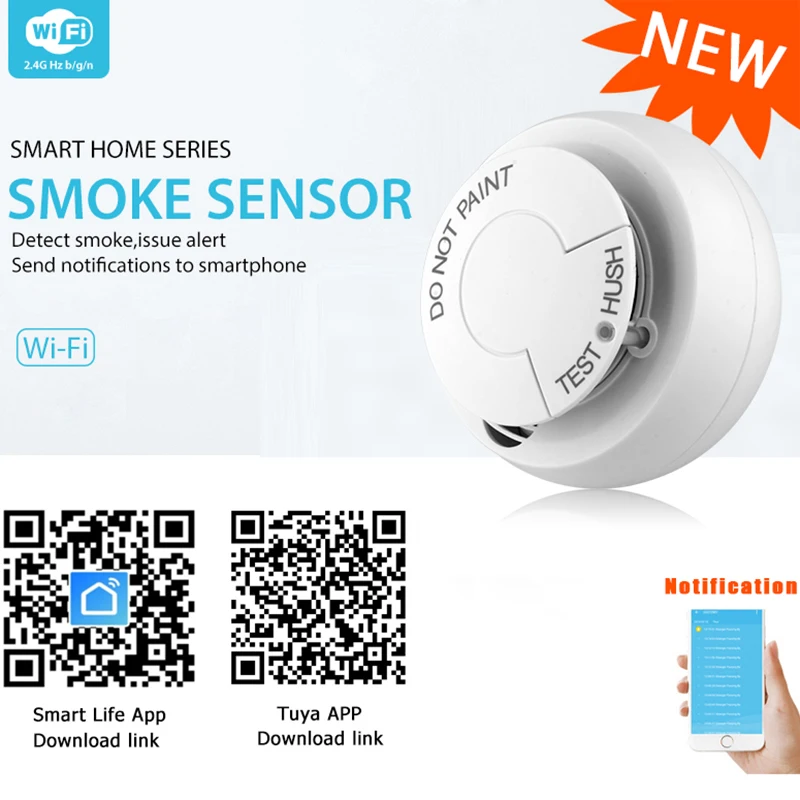 Lonsonho Wifi Smoke Detector Fire Alarm Security System Smart Smoke Sensor Smart Life Tuya App