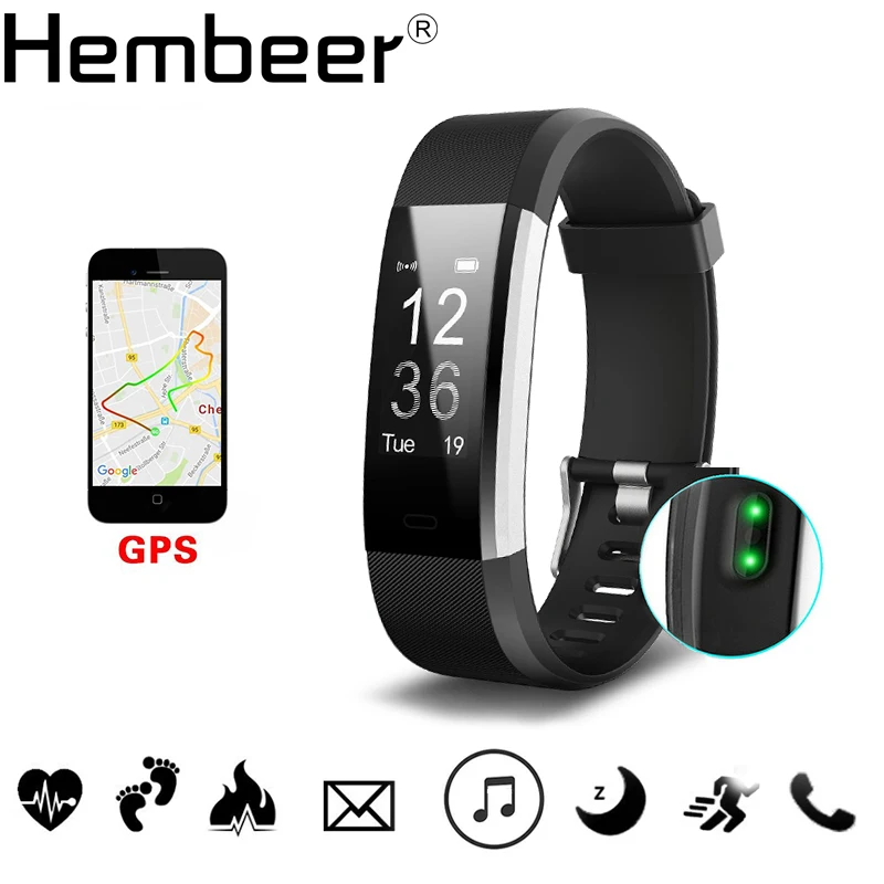 Hembeer H115HR Плюс gps умный Браслет монитор сердечного ритма фитнес-трекер счетчик шагов активности группа будильник pk fitbits