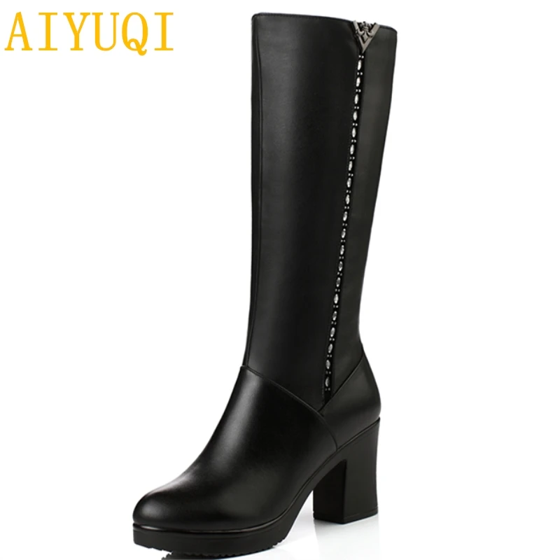 

AIYUQI womens winter boots. genuine leather fashion middle tube sexy motorcycle boots, platform Diamond Rubber Martin Boots