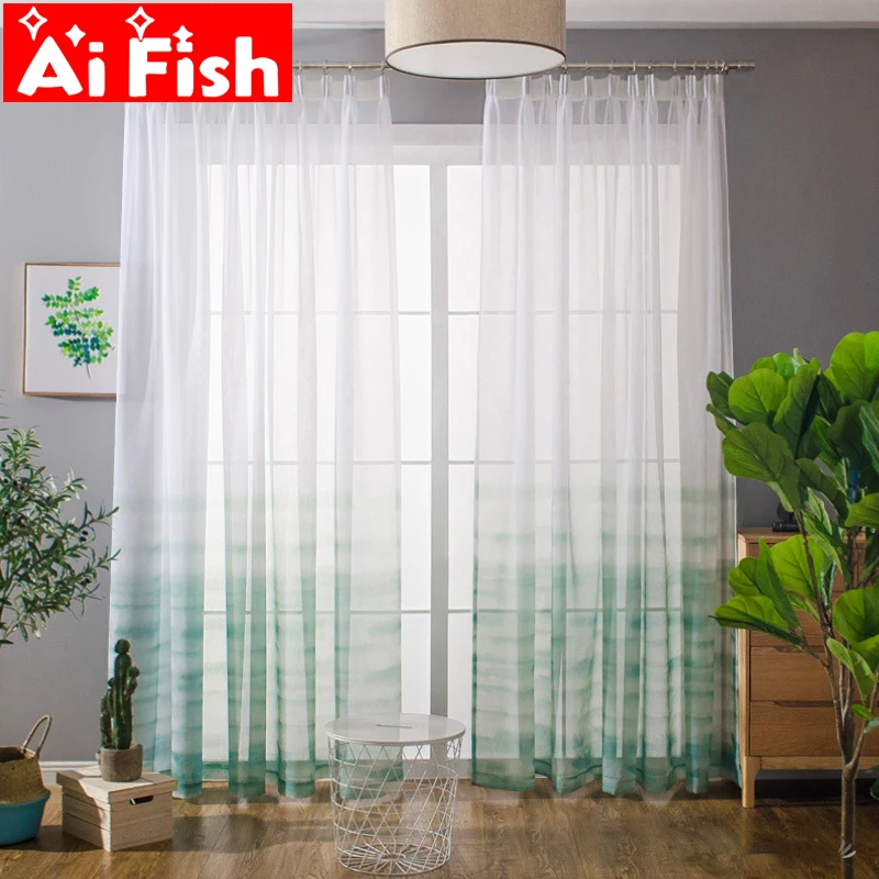 

Nordic Solid Ink Gradient Window Sheer Curtains for Living Room Simple Elegent Imitation Hemp Screen Sheer Tulle Panel wp278-40