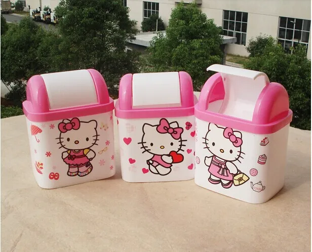 

Cute mini cartoon desktop garbage can mini desktop trash can waste bin Kitty Plastic Trash Containers Colored Storage Bucket D3