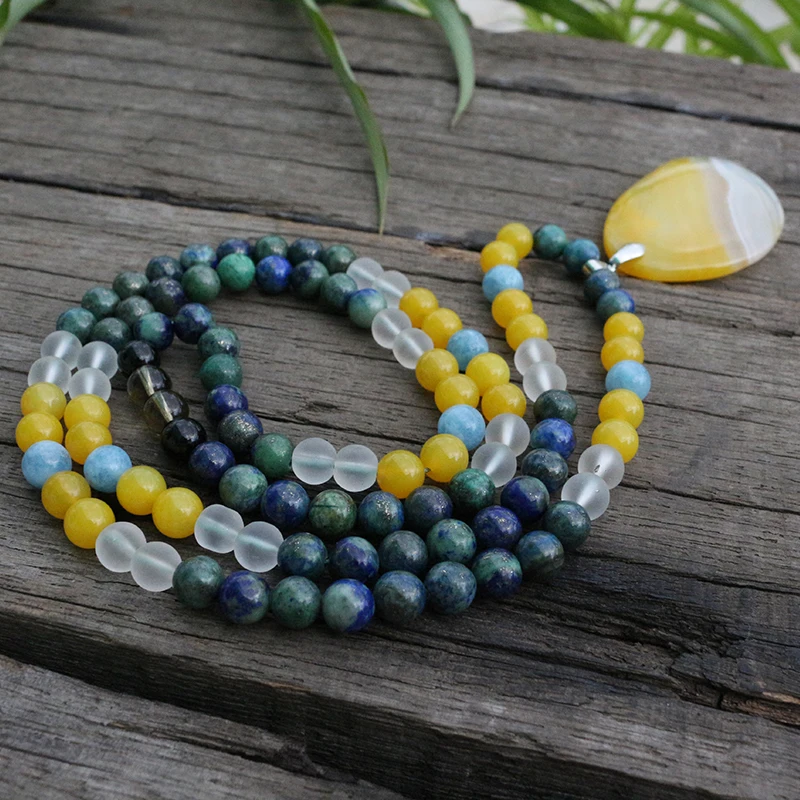 8 мм бусины Crazy Lapis и Amazonite JapaMala 108 Mala ожерелье натуральный камень медитация мантра