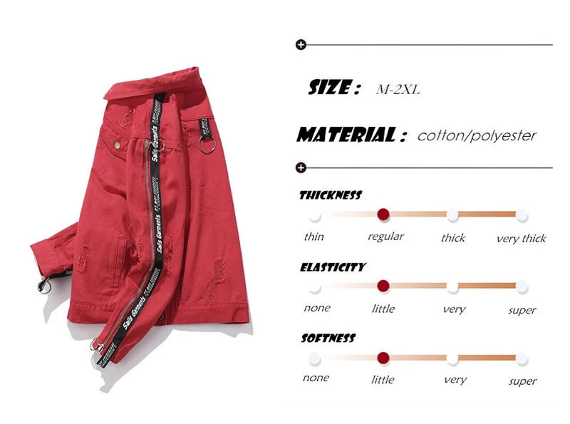 [HANGJIA] мужская приталенная джинсовая куртка черного/красного цвета с боковой молнией и лентой, уличные куртки в стиле хип-хоп