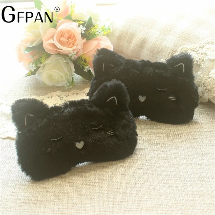 

19*10cm Kawaii Eye Mask Black Cat White Smilling Dog Soft Stuffed Plush Toy Sleeping Helper Christmas Gifts For Friend Kids