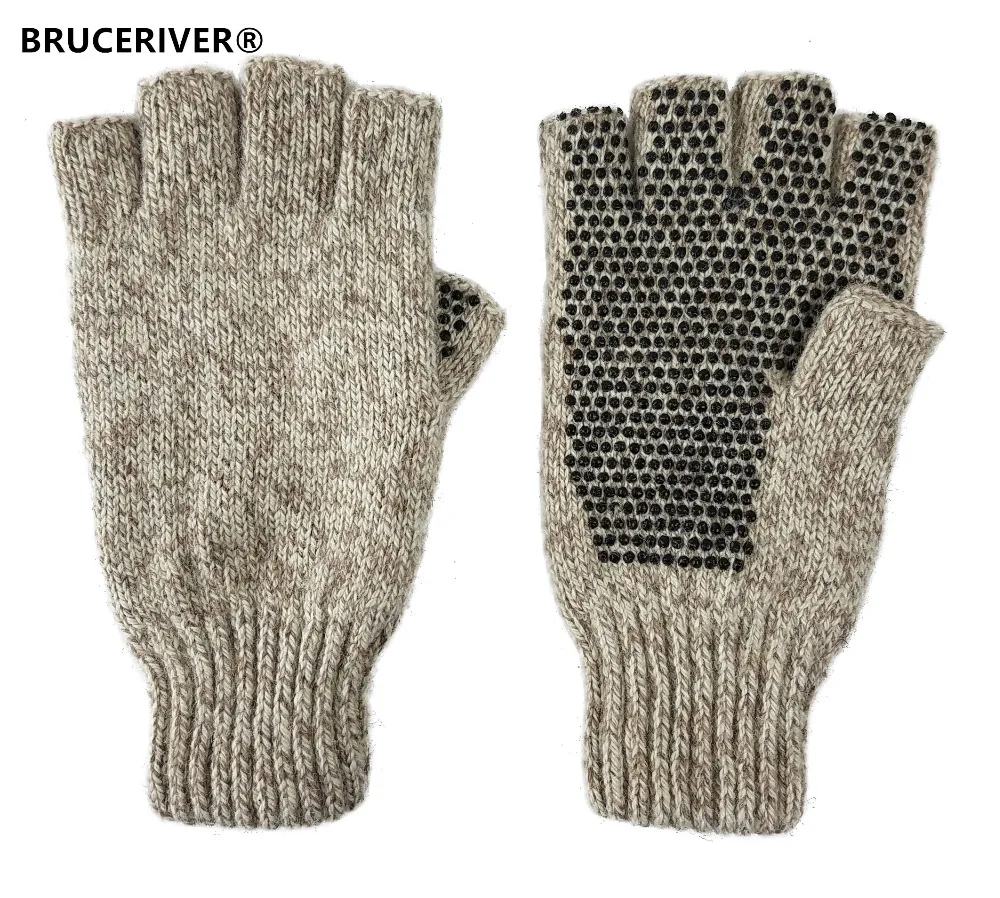 Bruceriver Men's Wool knitted Fingerless Ragg Gloves with Thinsulate