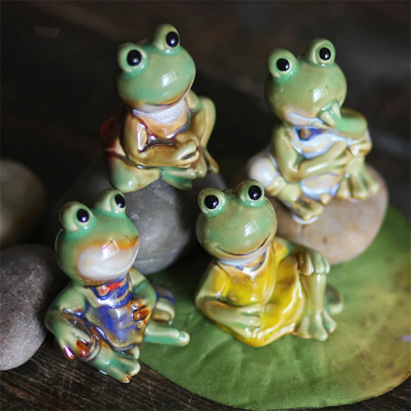 Funny Frog Figurines Living Room Home Collectible Cute Ceramics Decor