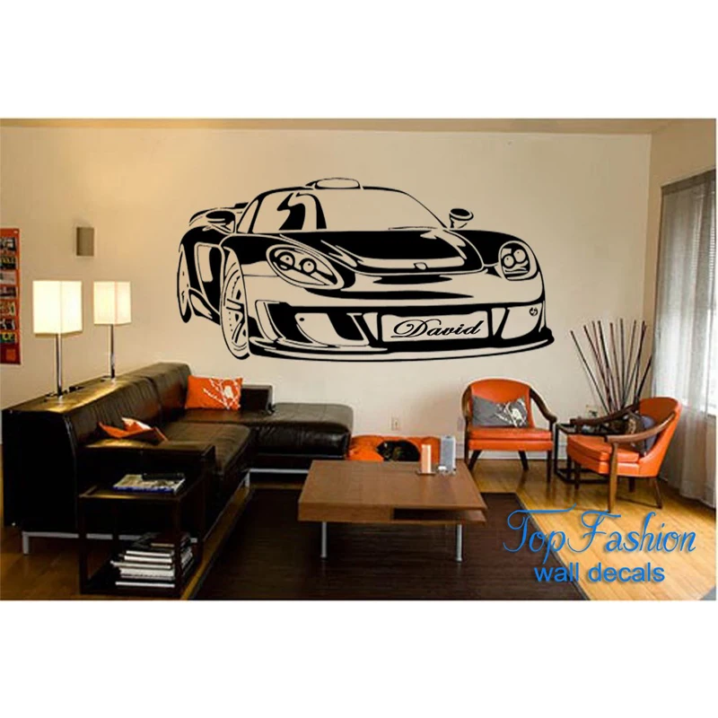 Large Personalized Super Car Vinyl Wall Stickers Boys Name Custom Any