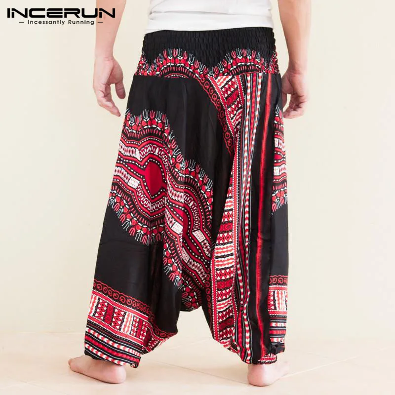 INCERUN мужские шаровары с этническим принтом в стиле хип-хоп, свободные штаны с заниженным шаговым швом, широкие штаны для бега, африканские Дашики, повседневные брюки для мужчин