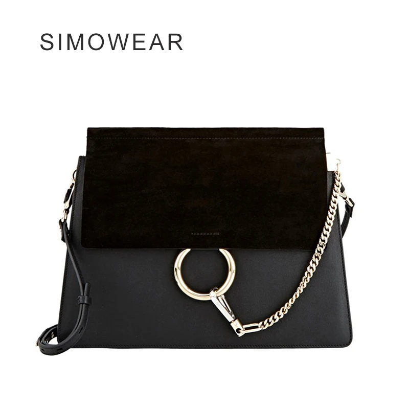 

SIMOWEAR 2018 Women Bags Luxury Paris Brand Designer Handbags Ring Flap Genuine Leather Fashion Lady Suede Shoulder Bag Cloe Bag