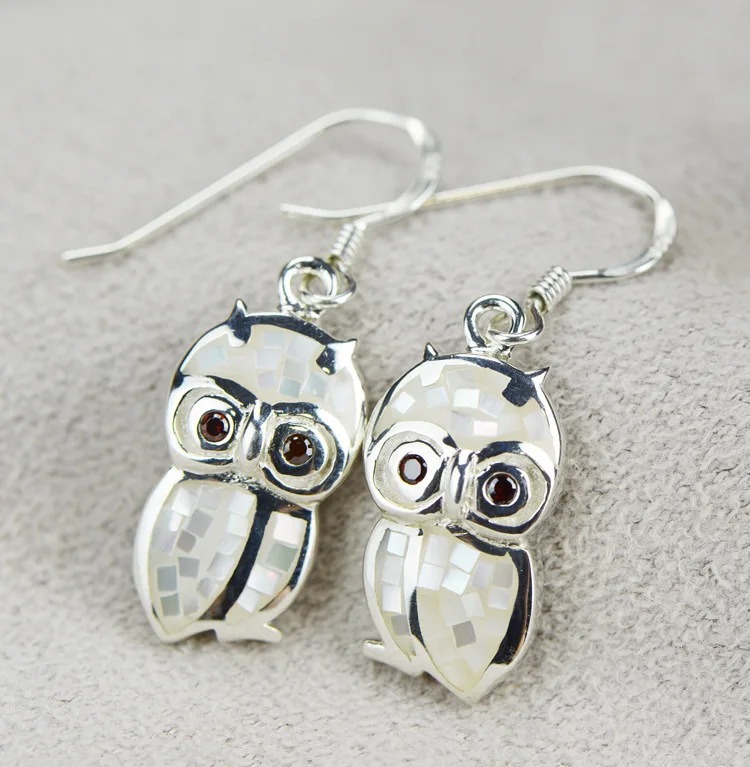 

925 silver jewelry wholesale cartoon cute Owl Earrings Sterling Silver Earrings shell exquisite craft female models