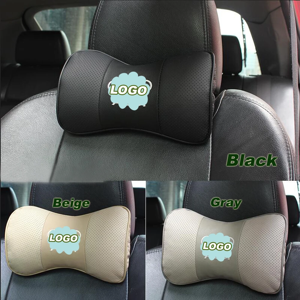 BROSHOO Автомобильная подушка для шеи, авто подголовник, натуральная кожа, подушки с логотипом автомобиля, 2 шт./лот, аксессуары для автомобиля