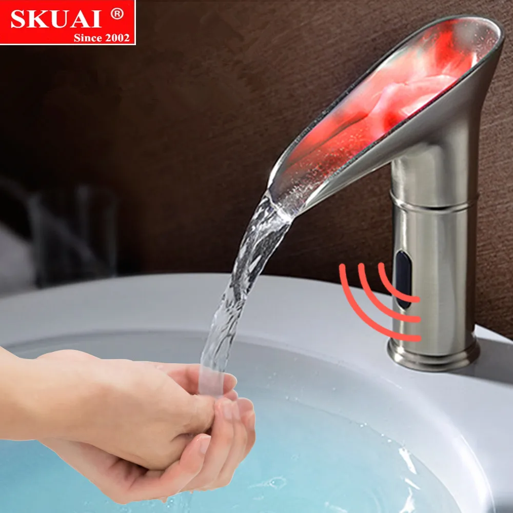 

LED Sense Bathroom Faucet Free Sensor Faucets Mixer Hot Cold Battery Power Automatic Hand Touch Tap for Basin Sink
