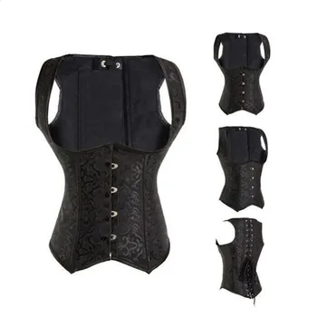 

S-6XL Women's Black Jacquard Steel Corset Steampunk Underbust Corset Body Shaping Body Waist Clip