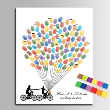 

Fingerprint Signature Canvas Painting Lover Bicycle Tour Wedding Gift Wedding Decoration Guest Book