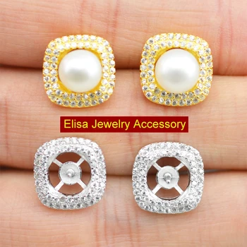 

Pearl Earrings Accessory Women DIY Jewelry Findings S925 Sterling Silver Square With Mirco Zircon Stud Earrings Components