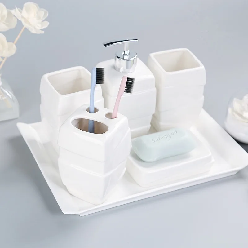 

New shelves high quality Ceramic bathroom toiletries 4pcs/lot or 5pcs/lot bathroom kit home decorations Mouth cup lotion bottle